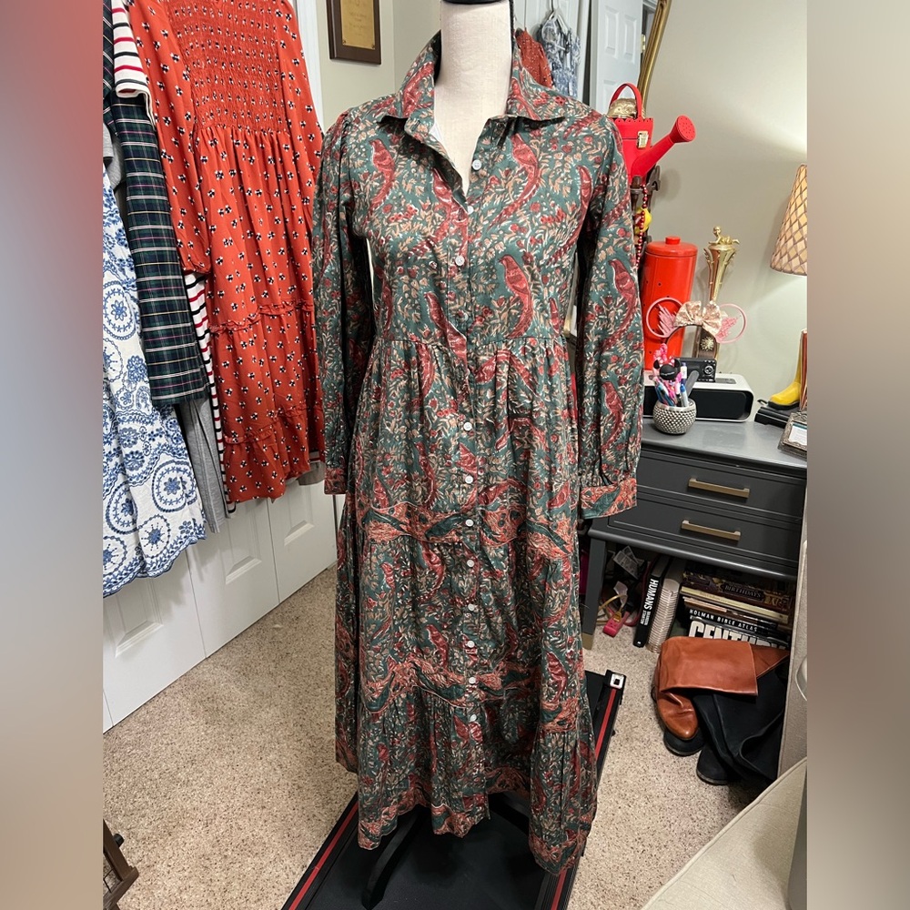 Victoria Dunn Fall Paisley Tiered Maxi Dress, sz XS